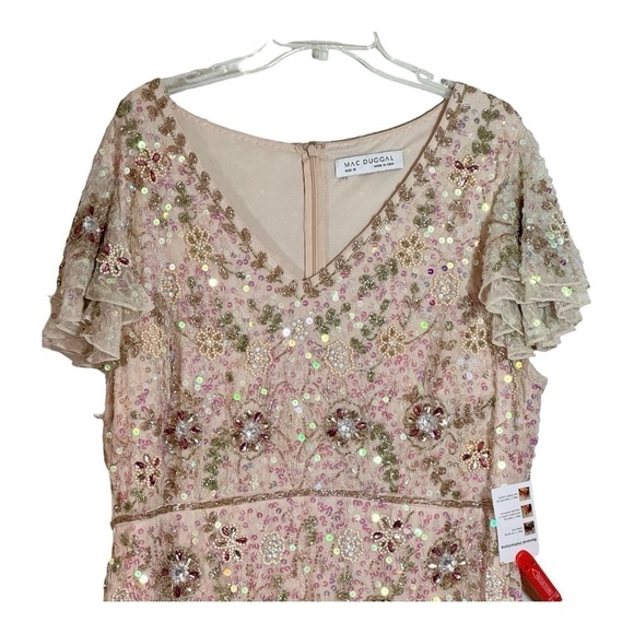 Mac Duggal Embellished Ruffled Cap Sleeve V Neck Gown NWT - Picture 4 of 10